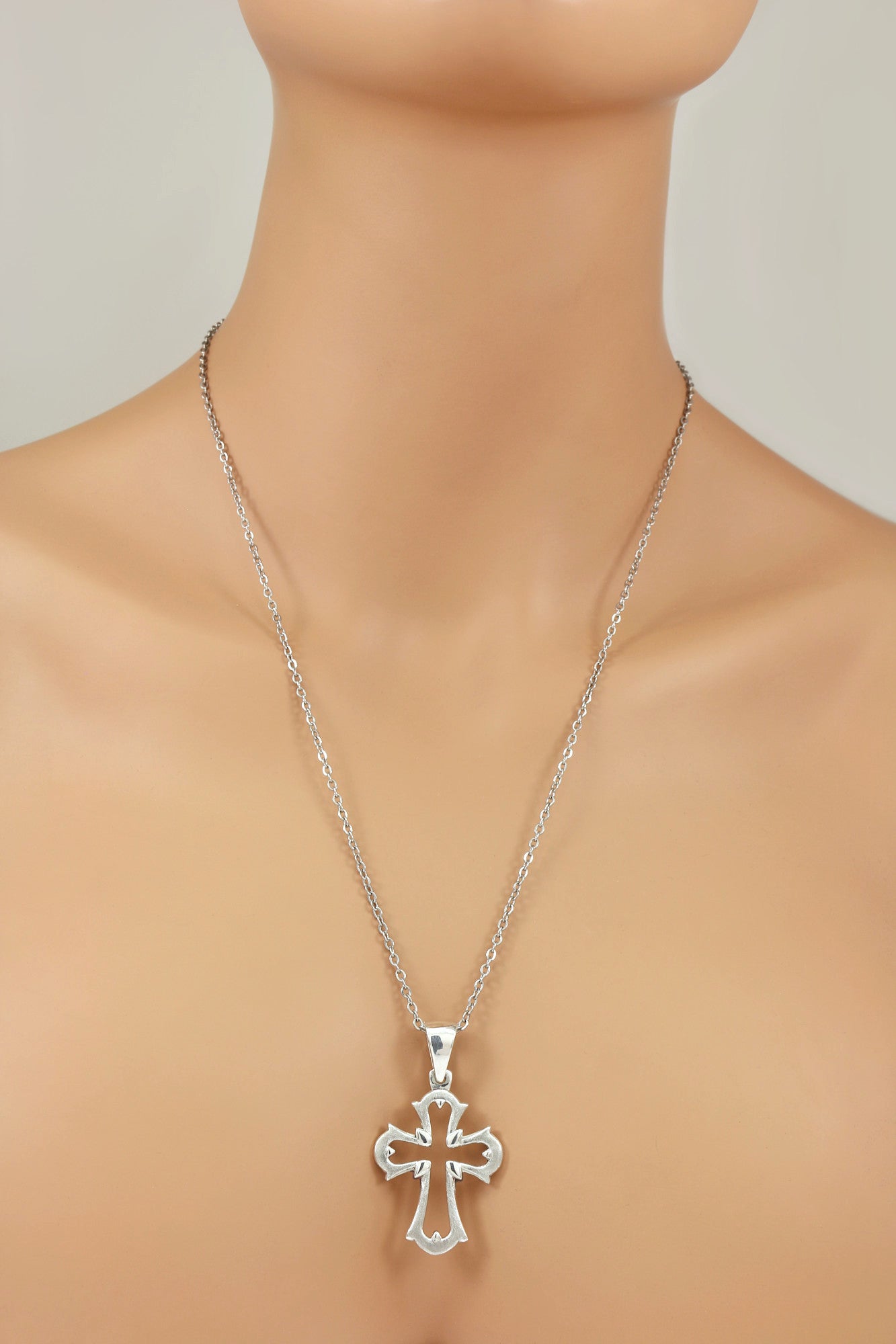 925 Sterling Silver High Cross Pendanrt With 22" Hypoallergenic Cable Chain Necklace