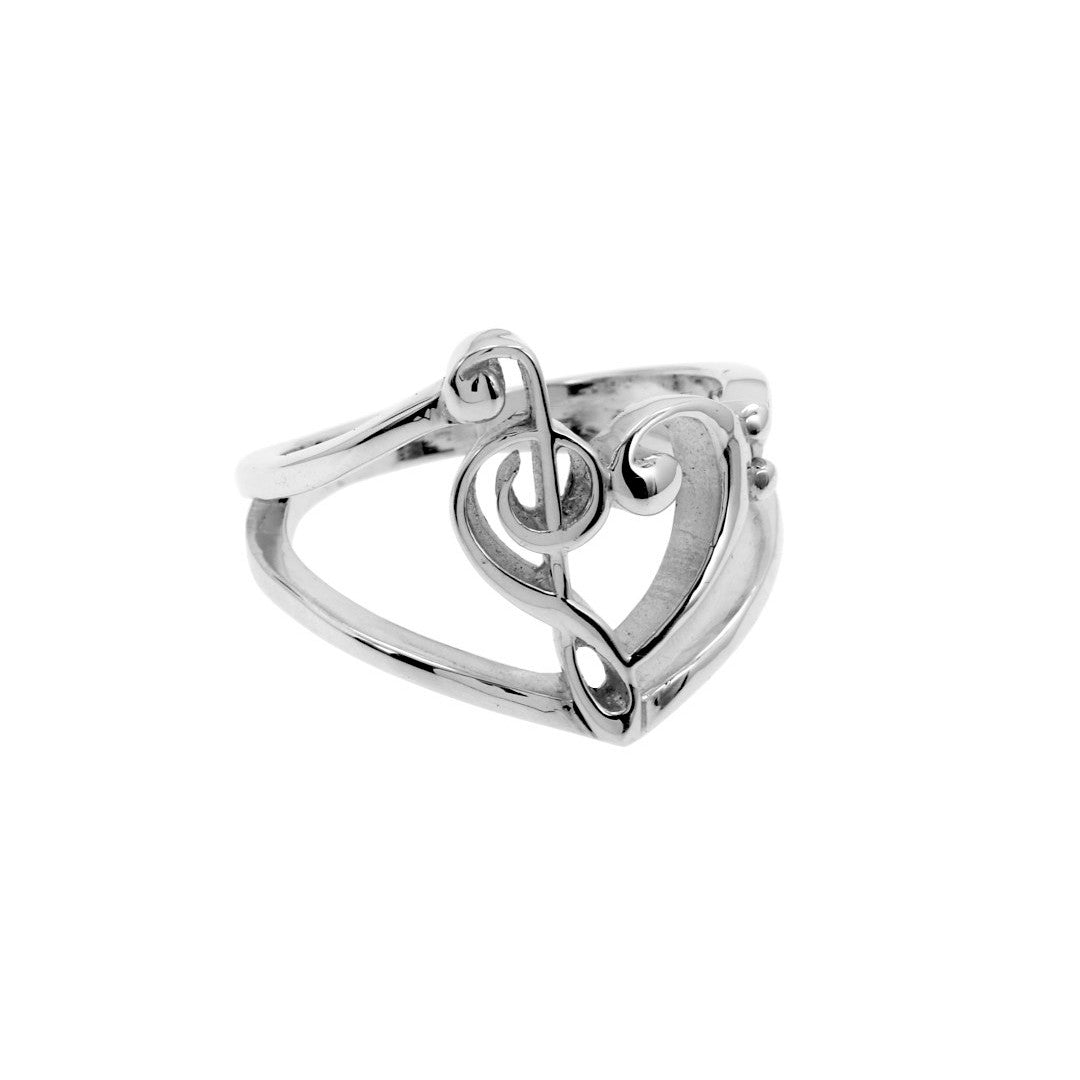 .925 Sterling Silver Treble and Bass Clef Heart Ring
