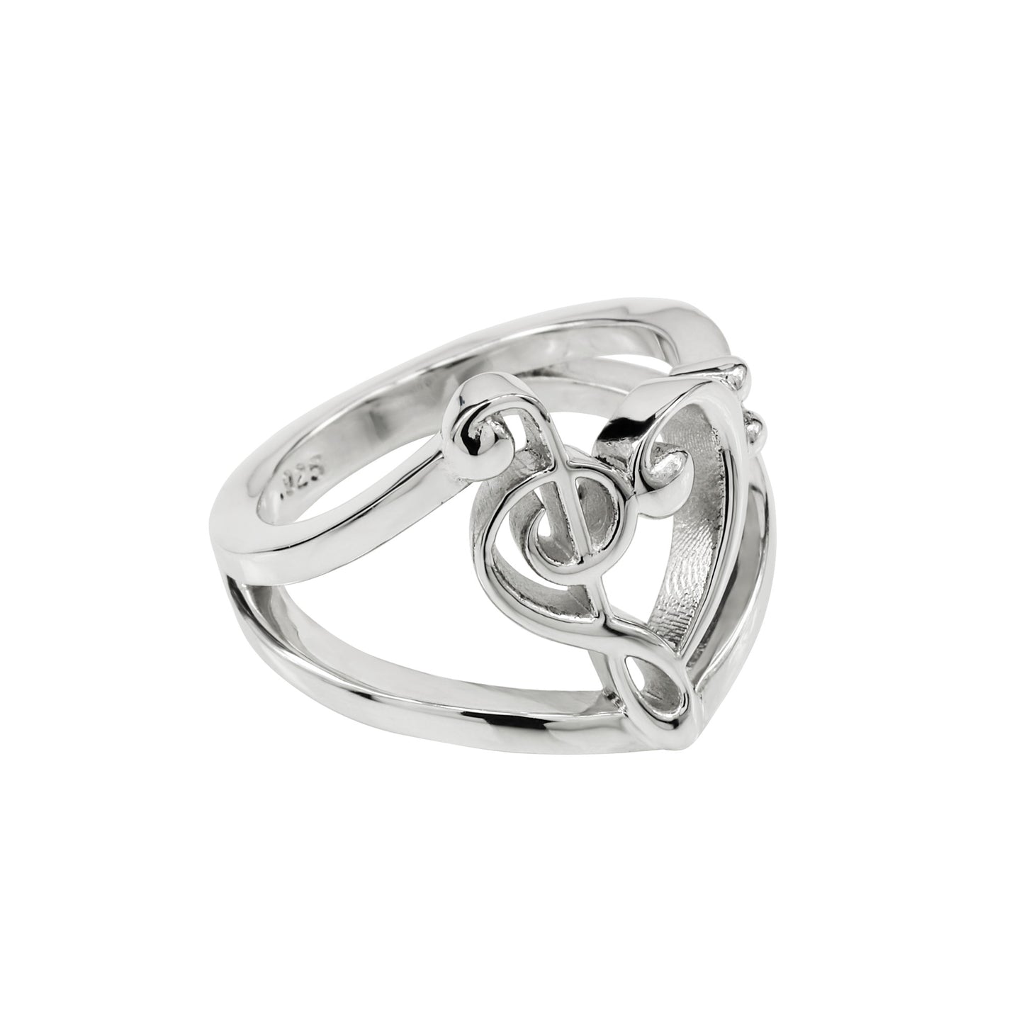 .925 Sterling Silver Treble and Bass Clef Heart Ring
