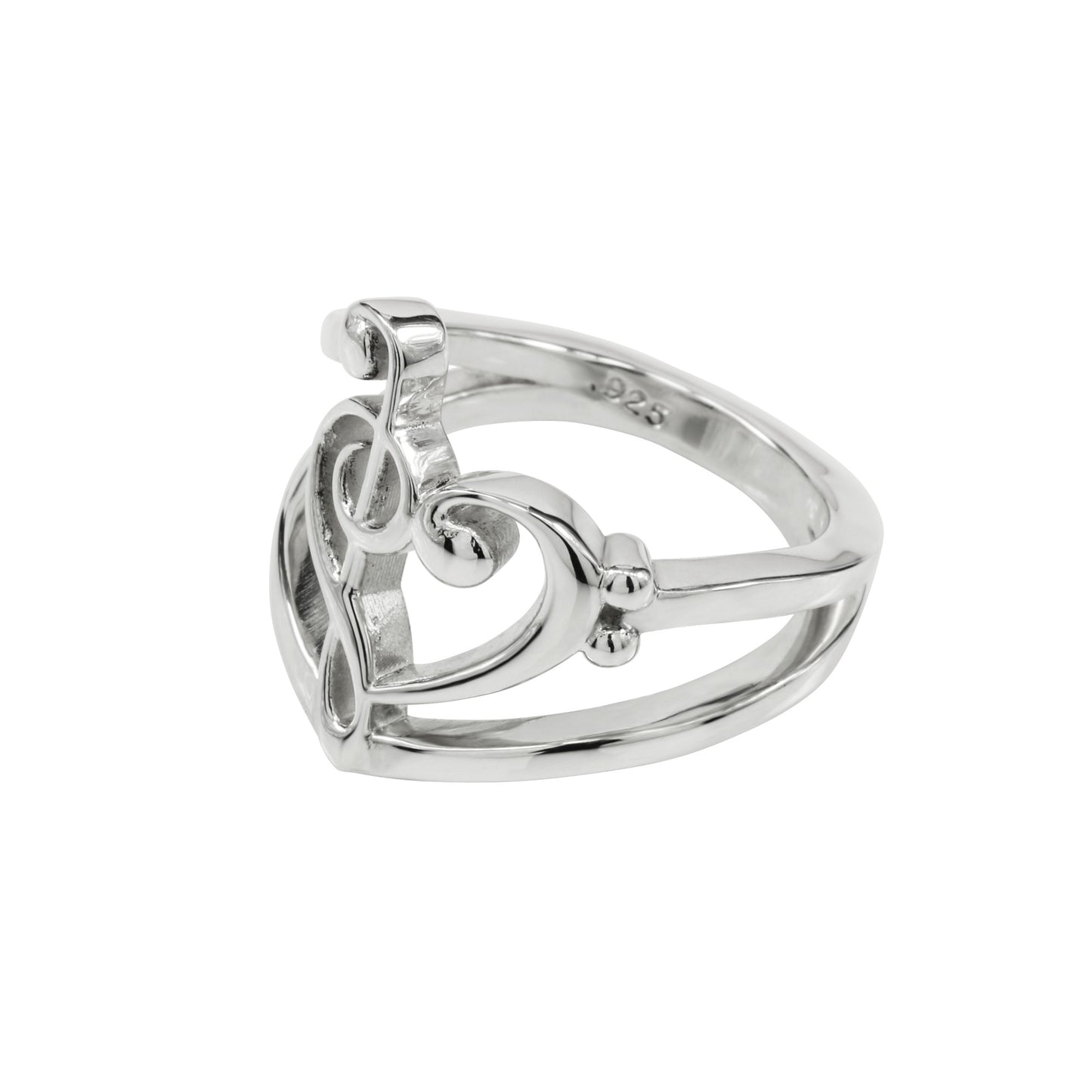 .925 Sterling Silver Treble and Bass Clef Heart Ring