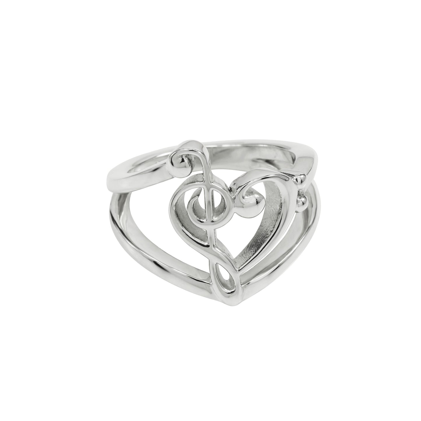 .925 Sterling Silver Treble and Bass Clef Heart Ring