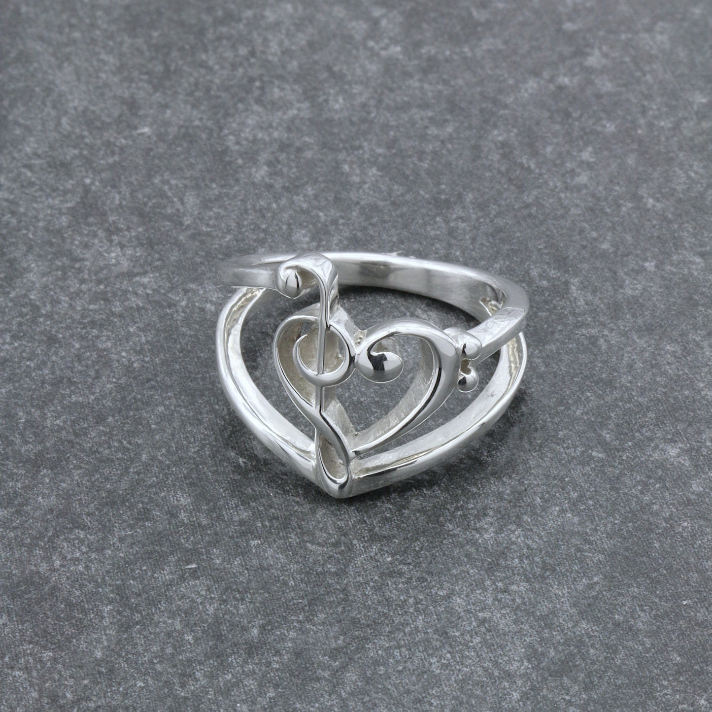 .925 Sterling Silver Treble and Bass Clef Heart Ring