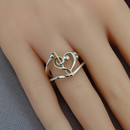 .925 Sterling Silver Treble and Bass Clef Heart Ring