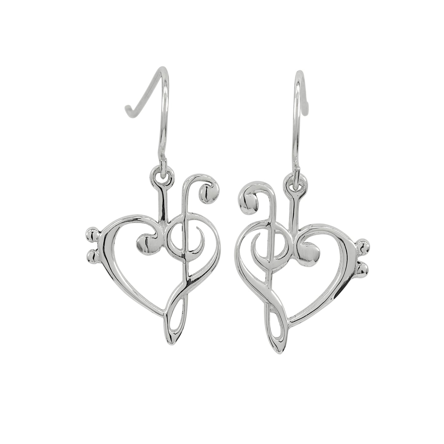 .925 Sterling Silver Treble and Bass Clef Heart Earrings