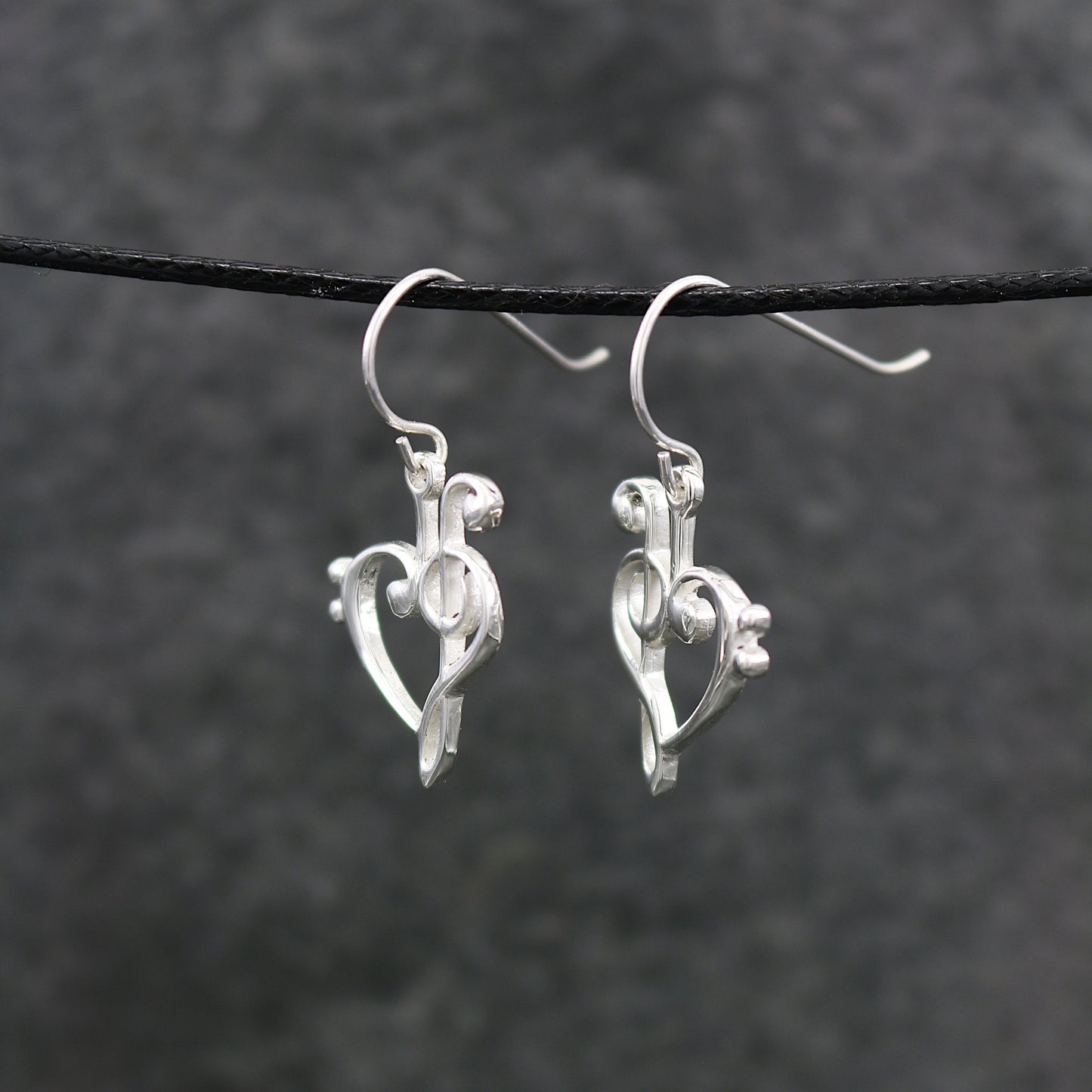 .925 Sterling Silver Treble and Bass Clef Heart Earrings