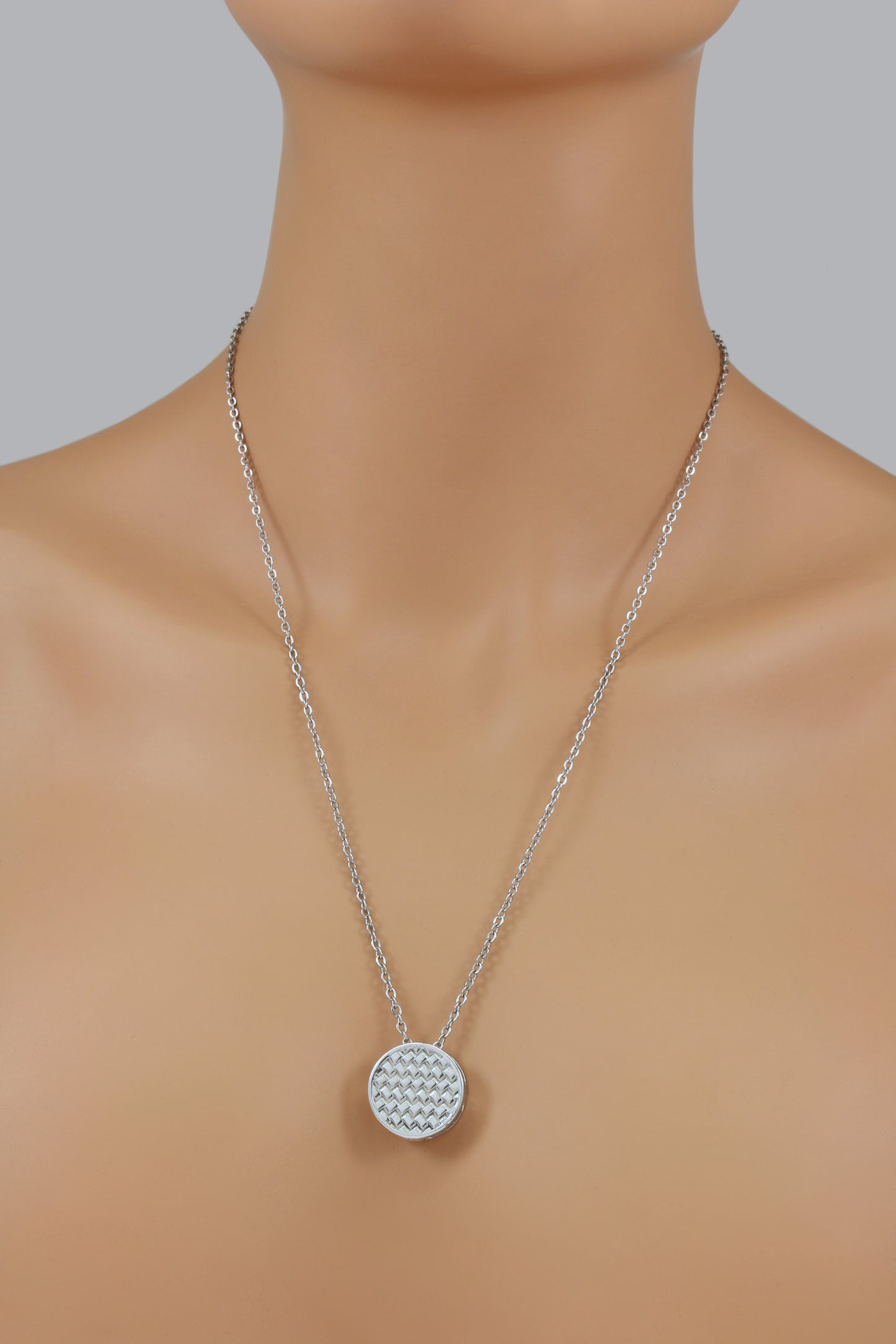 925 Sterling Silver Circular Weave Pattern Slide Pendant With 22" Hypoallergenic Cable Chain Necklace