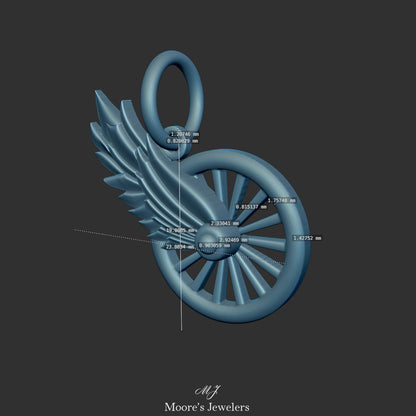 Winged Bike Wheel Pendant