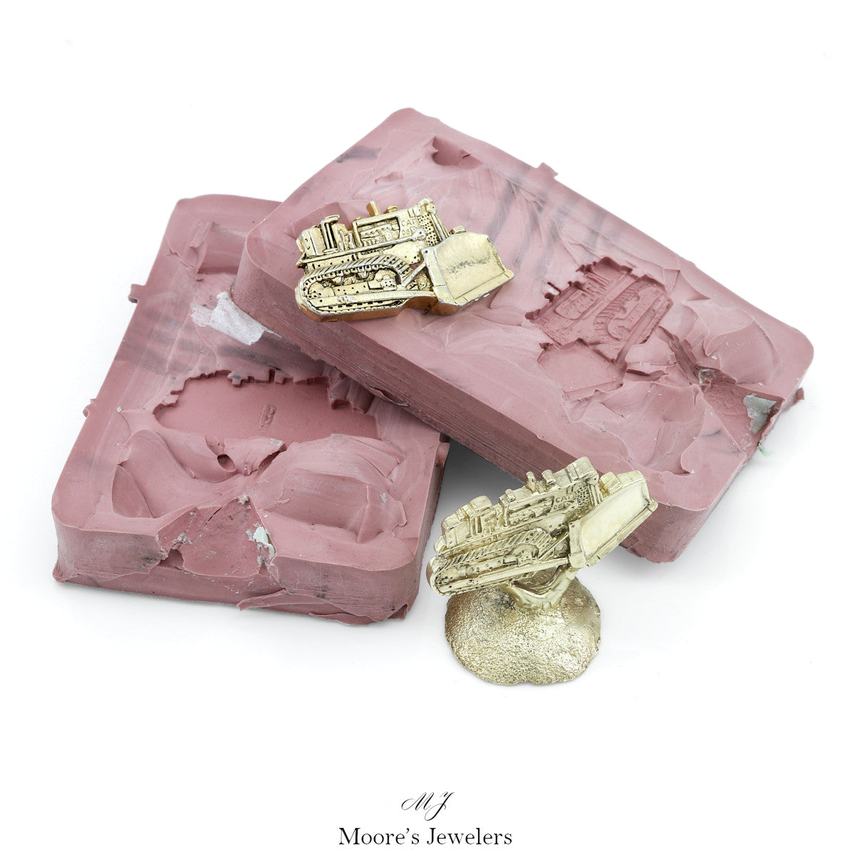 Bulldozer Rubber Mold and 14k Yellow Gold Casting