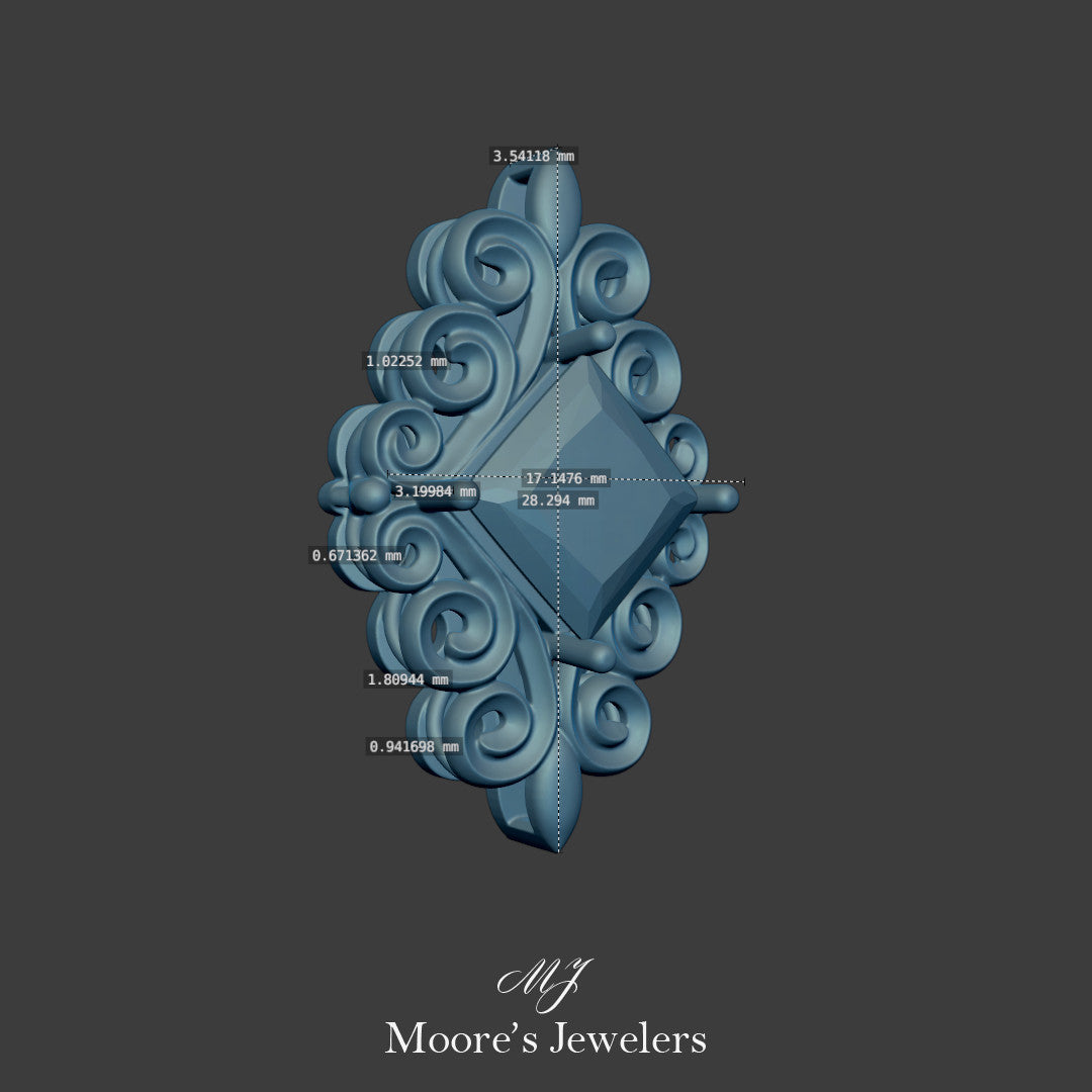 Faux Antique Scroll Gemstone Slide Pendant 3d Model