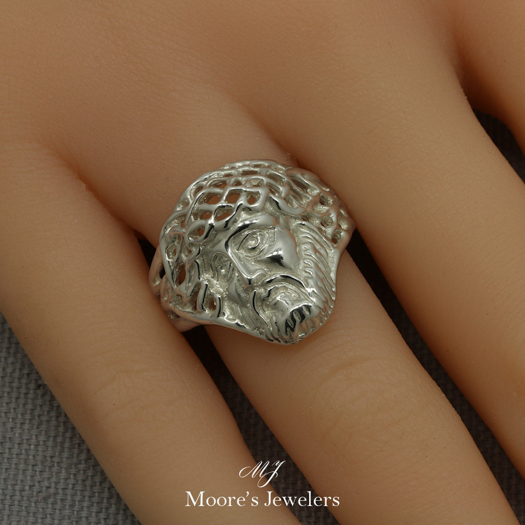 925 Sterling Silver Jesus Head Weave Ring