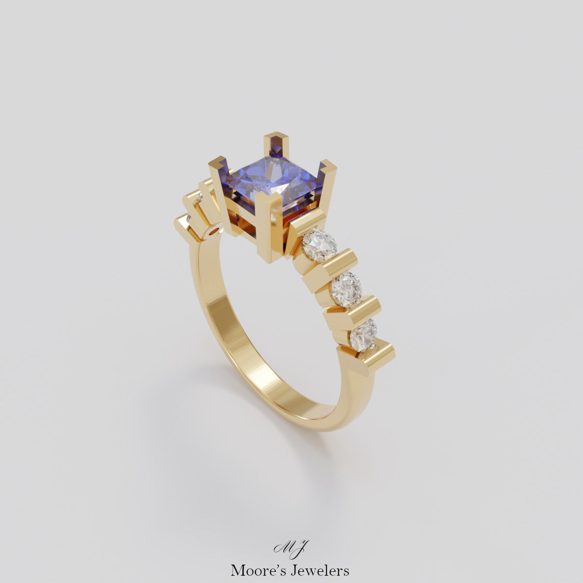 Bar Set Round and Princess Cut Ring 3d Model