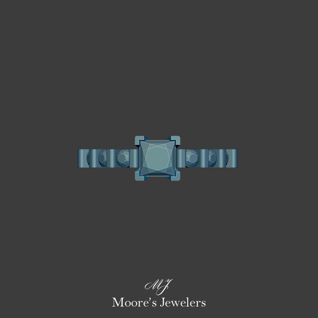Bar Set Round and Princess Cut Ring 3d Model