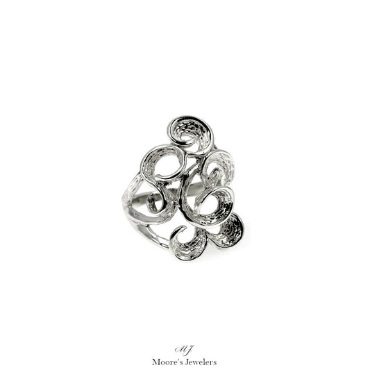 925 Sterling Silver Textured Scroll Free Form Ring