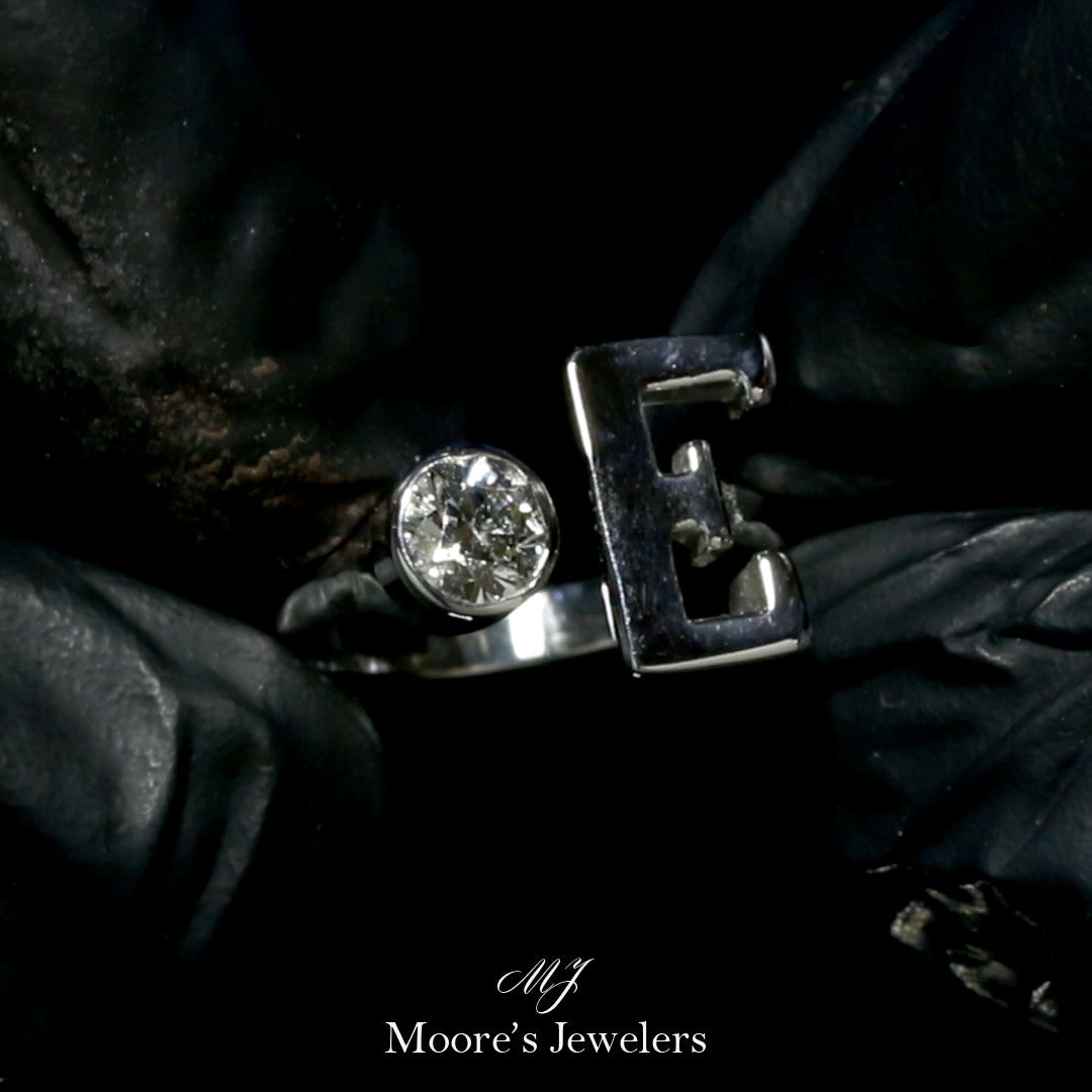 14k White Gold Initial and Diamond Fashion Ring