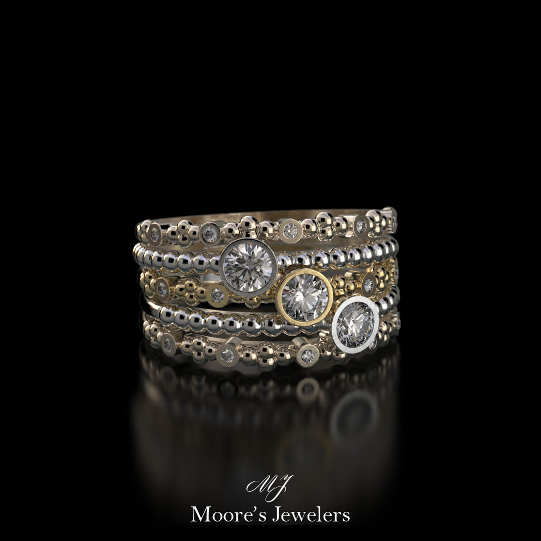 14k Rose, Yellow, and White Diamond Stacking Rings