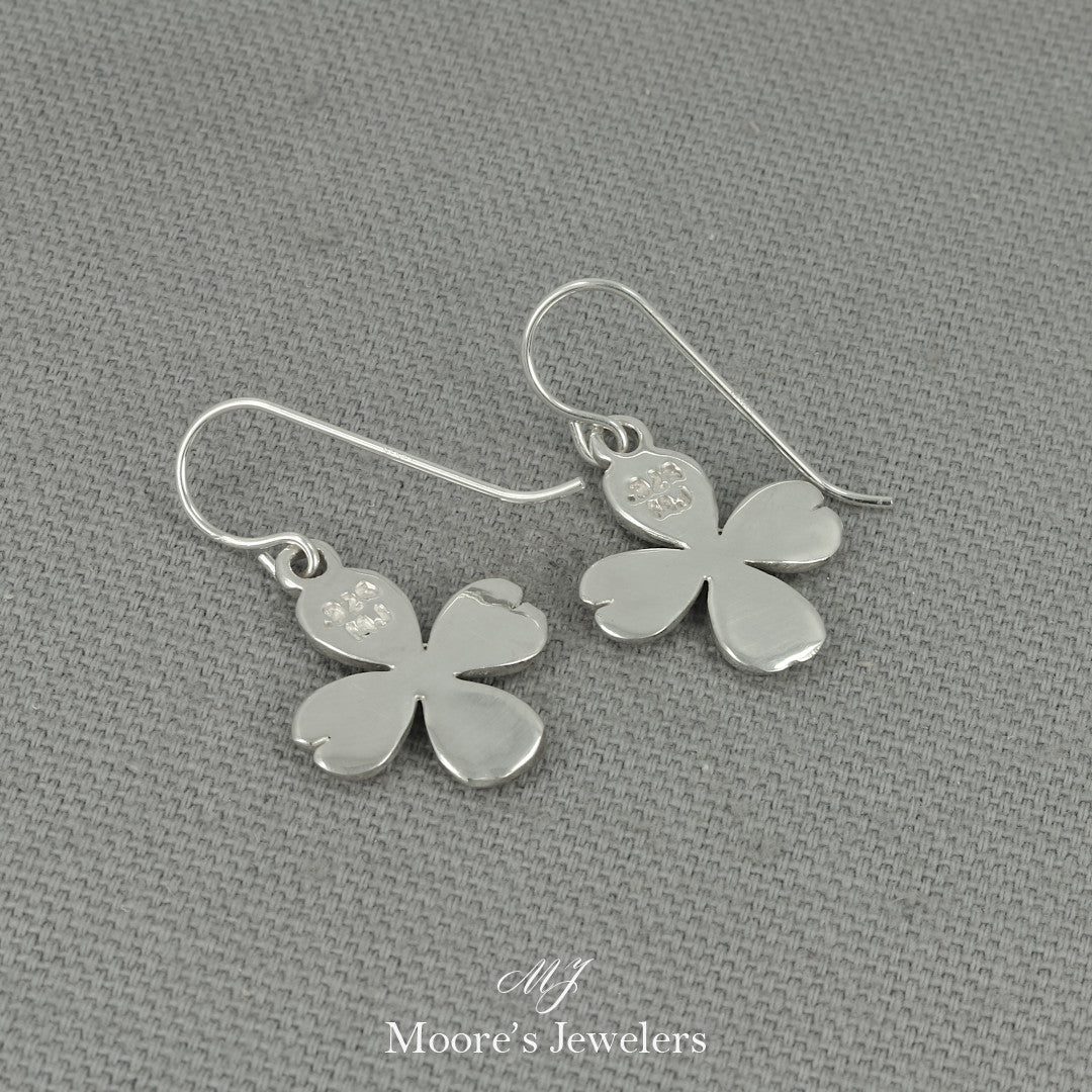 925 Sterling Silver Dogwood Flower Earrings w/ French Wire Hooks