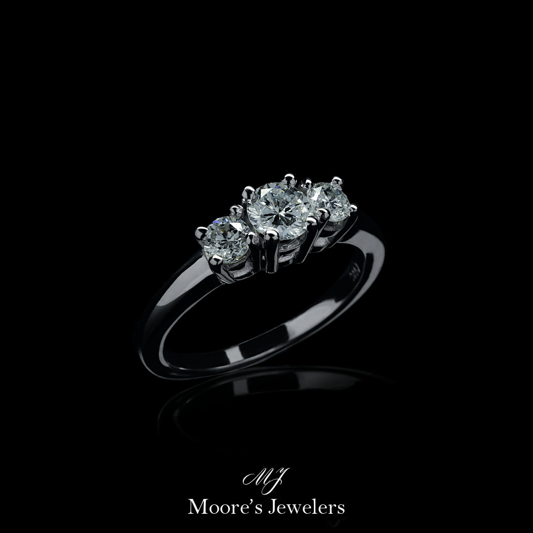 14k White Gold Past, Present, and Future Engagement Ring