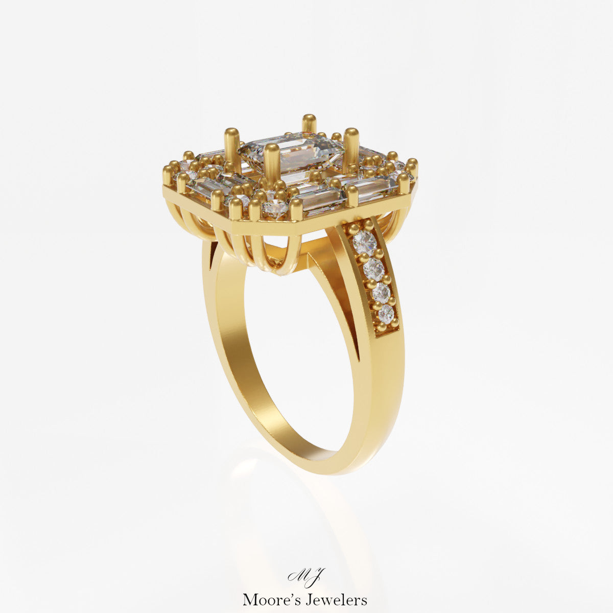 Emerald and Baguette Diamond Cocktail Ring 3d Model