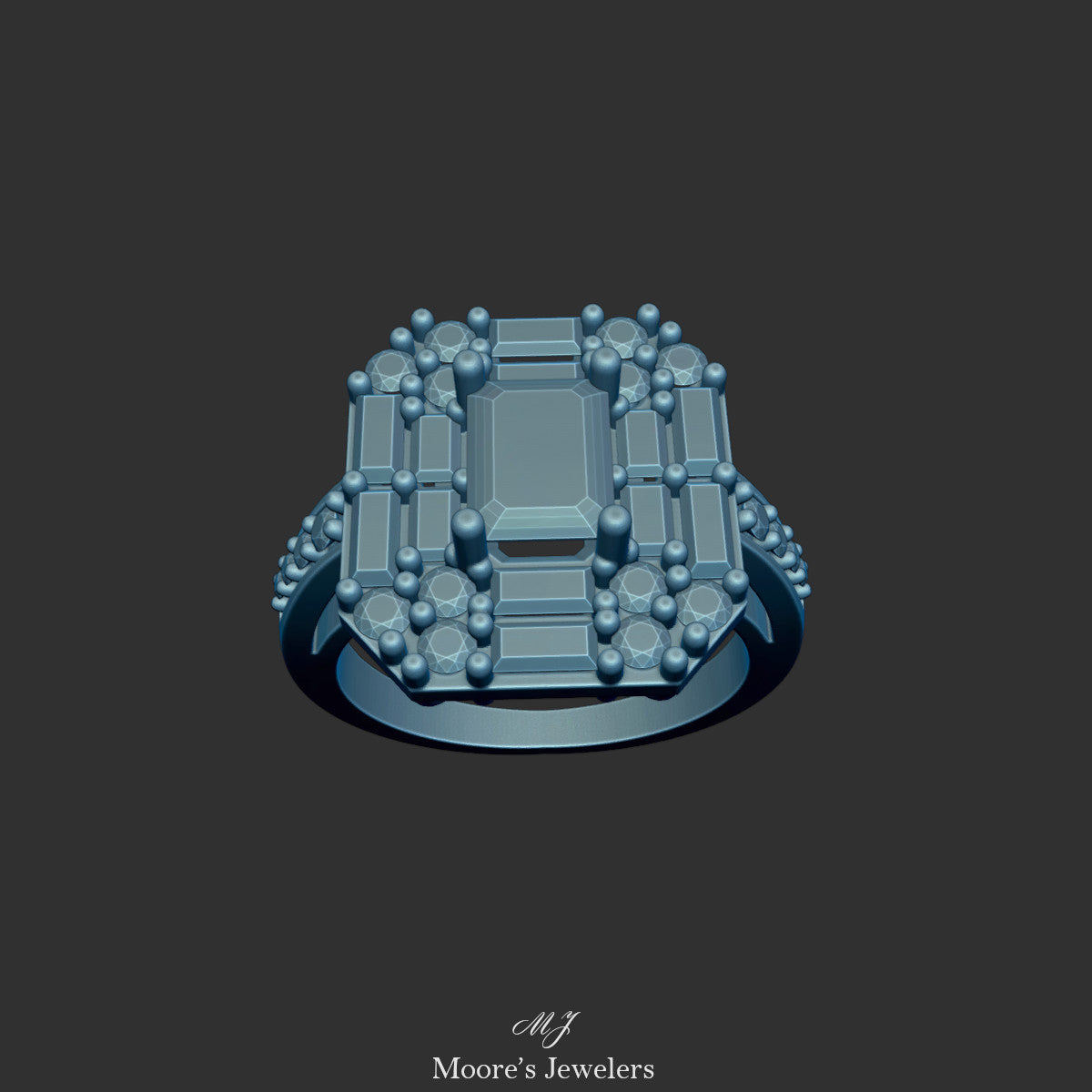 Emerald and Baguette Diamond Cocktail Ring 3d Model