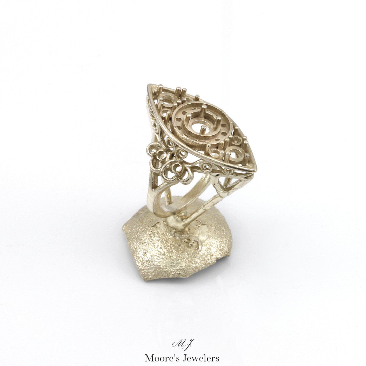 Faux Antique Scroll Style Cocktail Ring Cast and Print