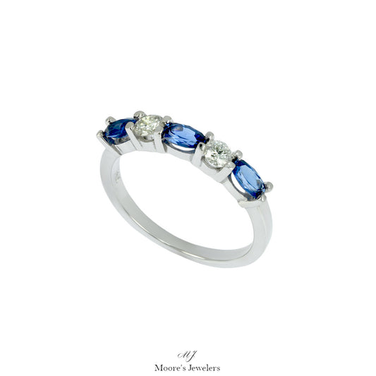 14k White Gold Diamond and Lab-Created Sapphire Ring