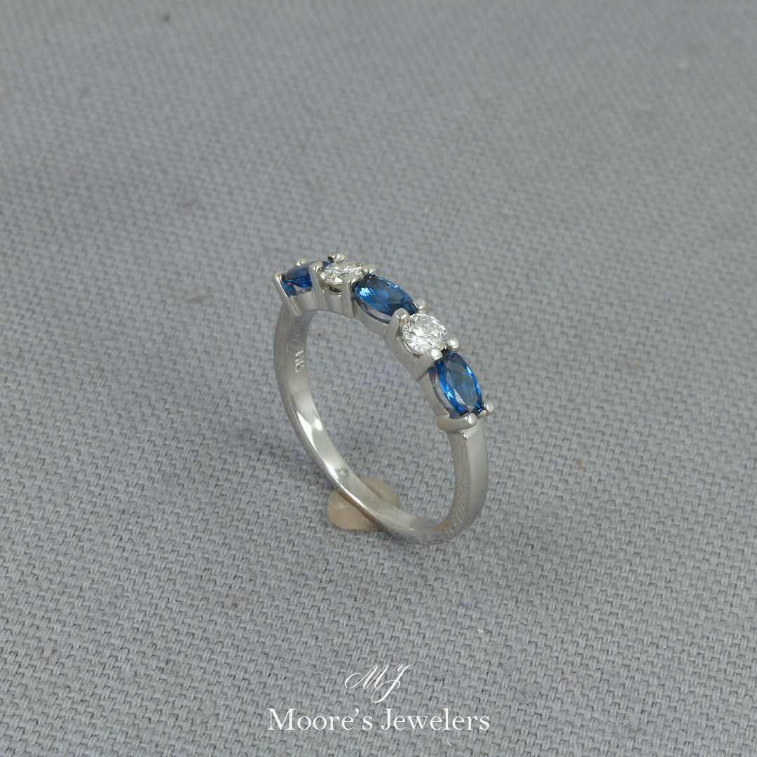 14k White Gold Diamond and Lab-Created Sapphire Ring