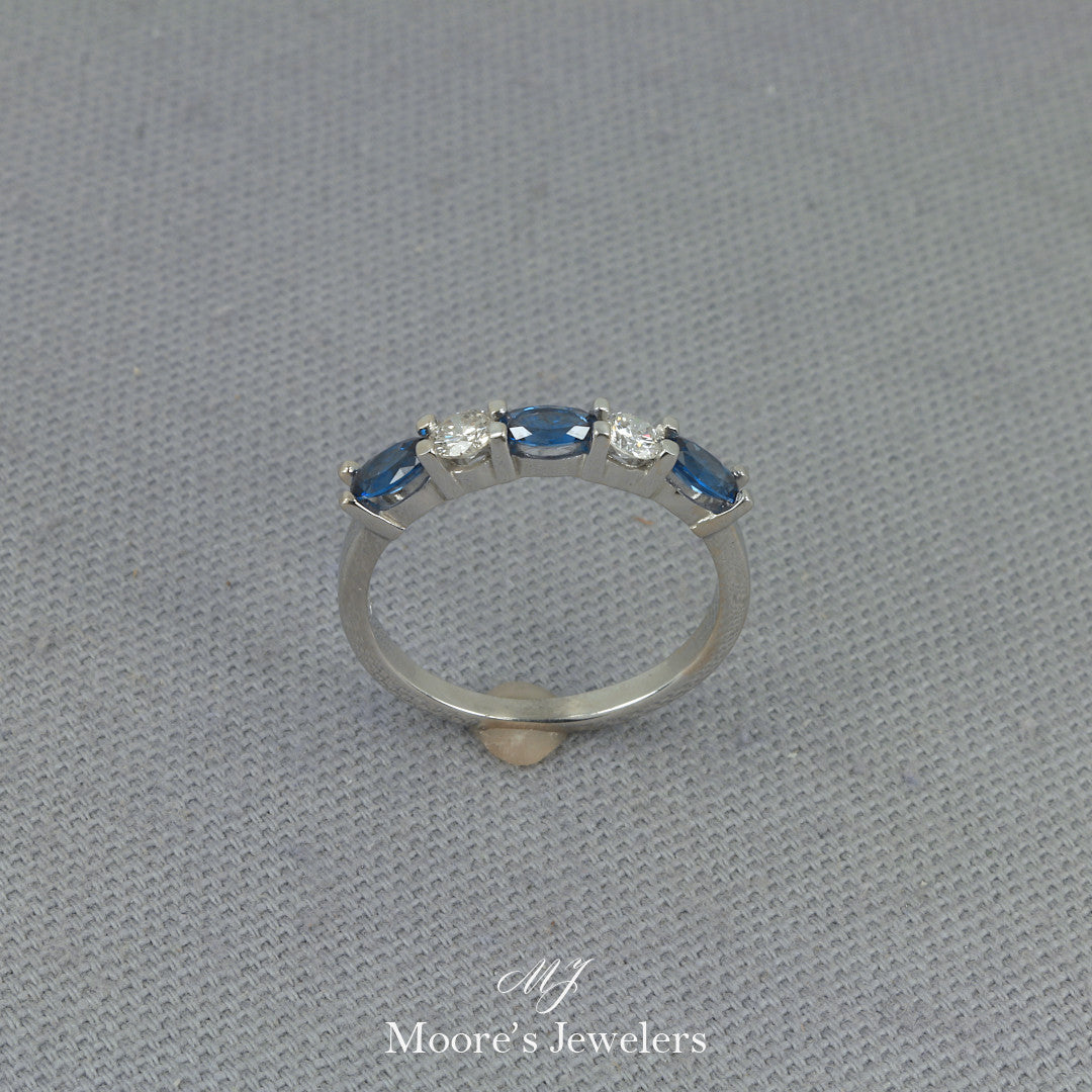 14k White Gold Diamond and Lab-Created Sapphire Ring