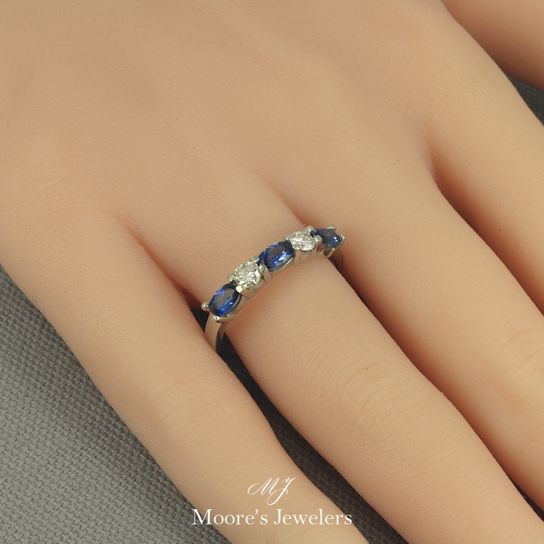 14k White Gold Diamond and Lab-Created Sapphire Ring