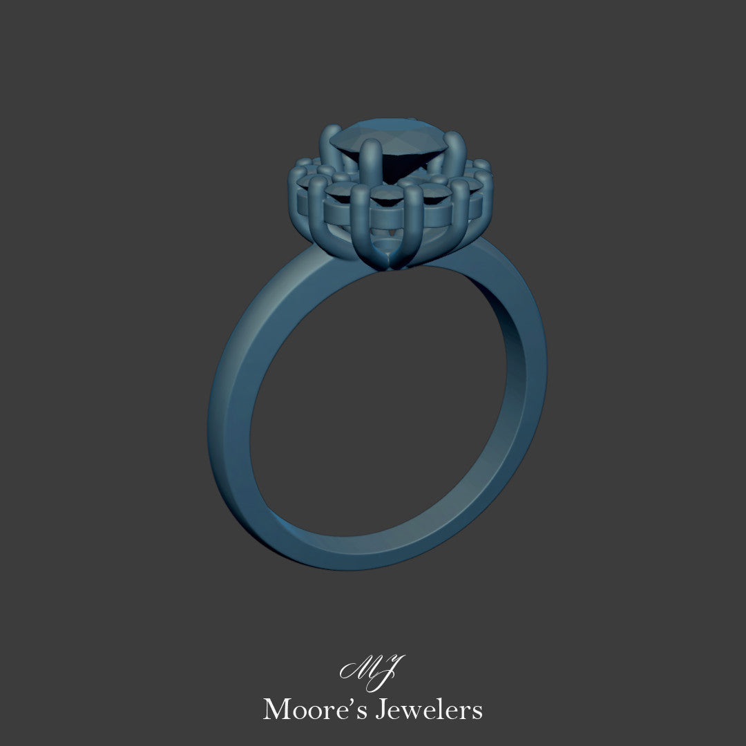 Scalloped Halo Engagement Ring 3d Model