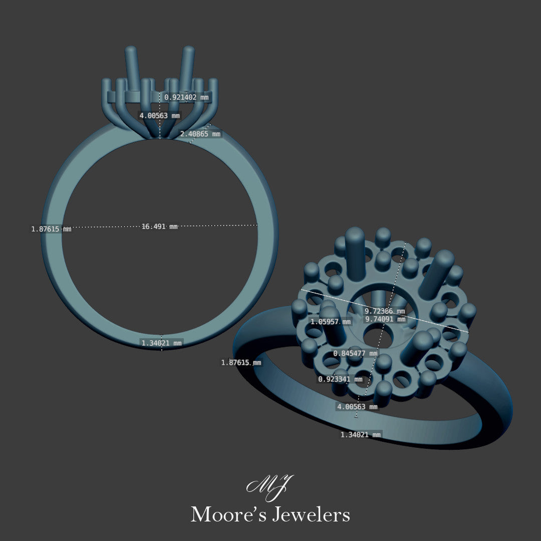 Scalloped Halo Engagement Ring 3d Model