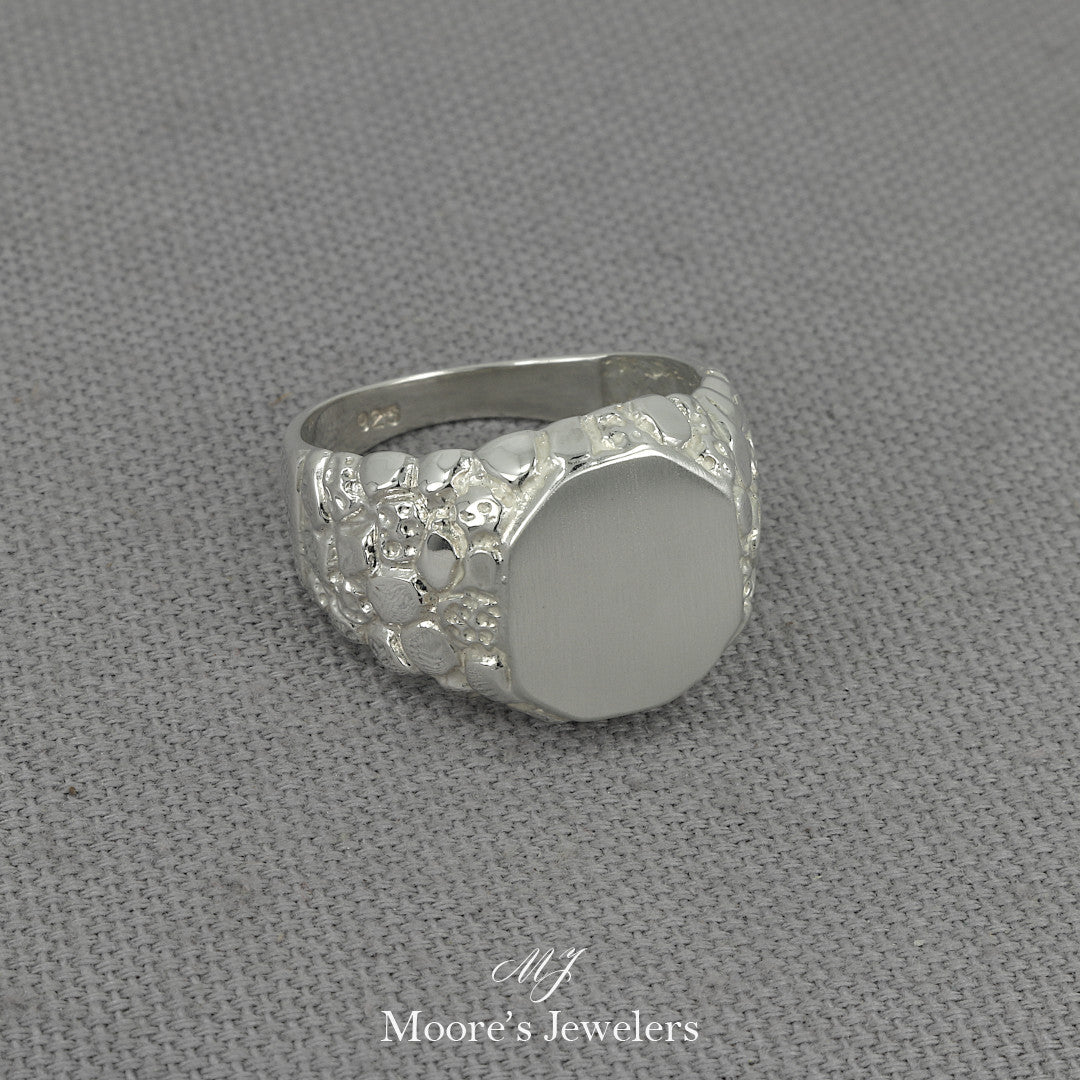 925 Sterling Silver High Luster and Satin Finish Nugget Ring