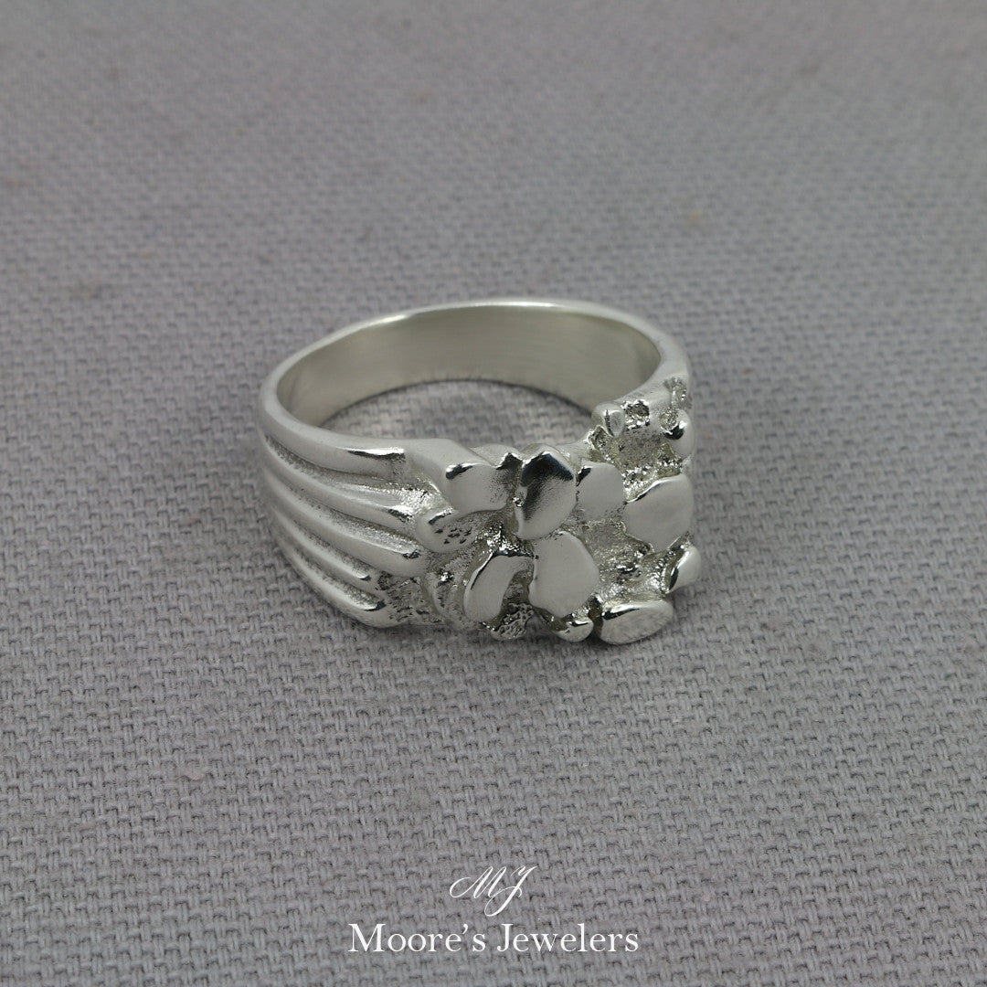 925 Sterling Silver Hand Carved Nugget Ring