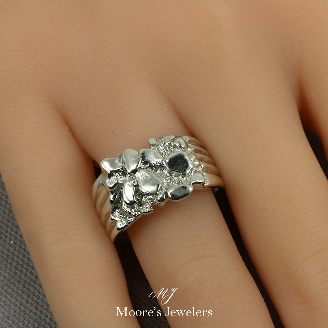 925 Sterling Silver Hand Carved Nugget Ring
