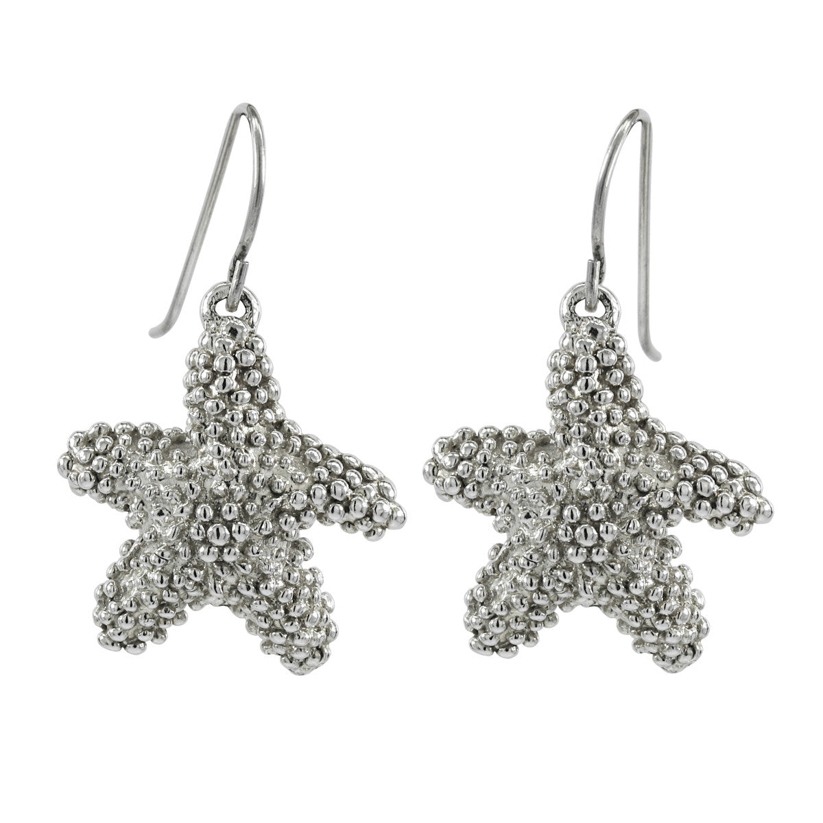 925 Sterling Silver Beaded Texture Starfish Earrings