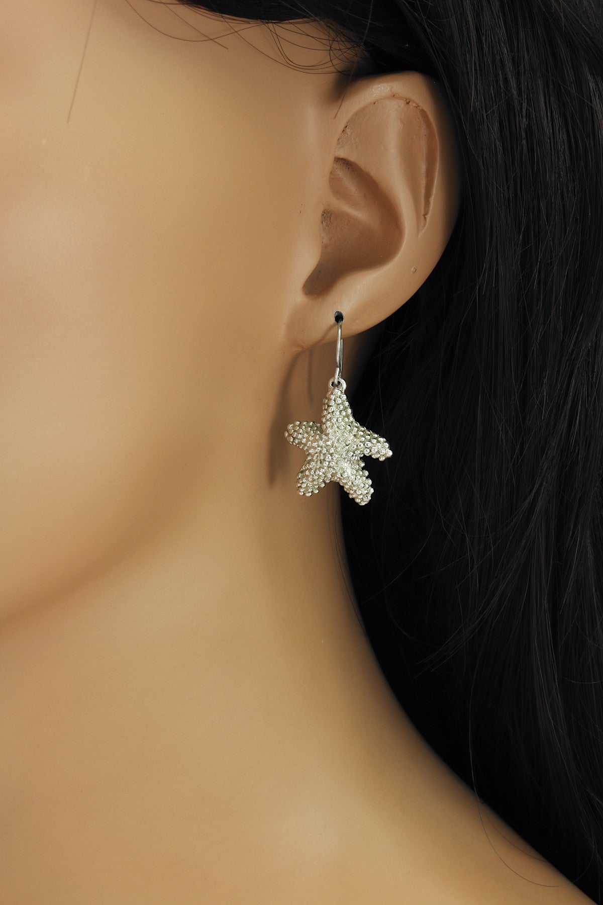 925 Sterling Silver Beaded Texture Starfish Earrings