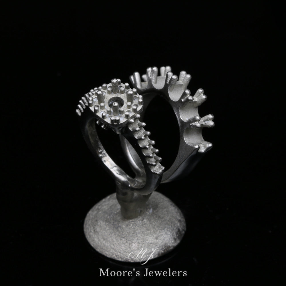 14k White Gold His and Hers Wedding Set Casting