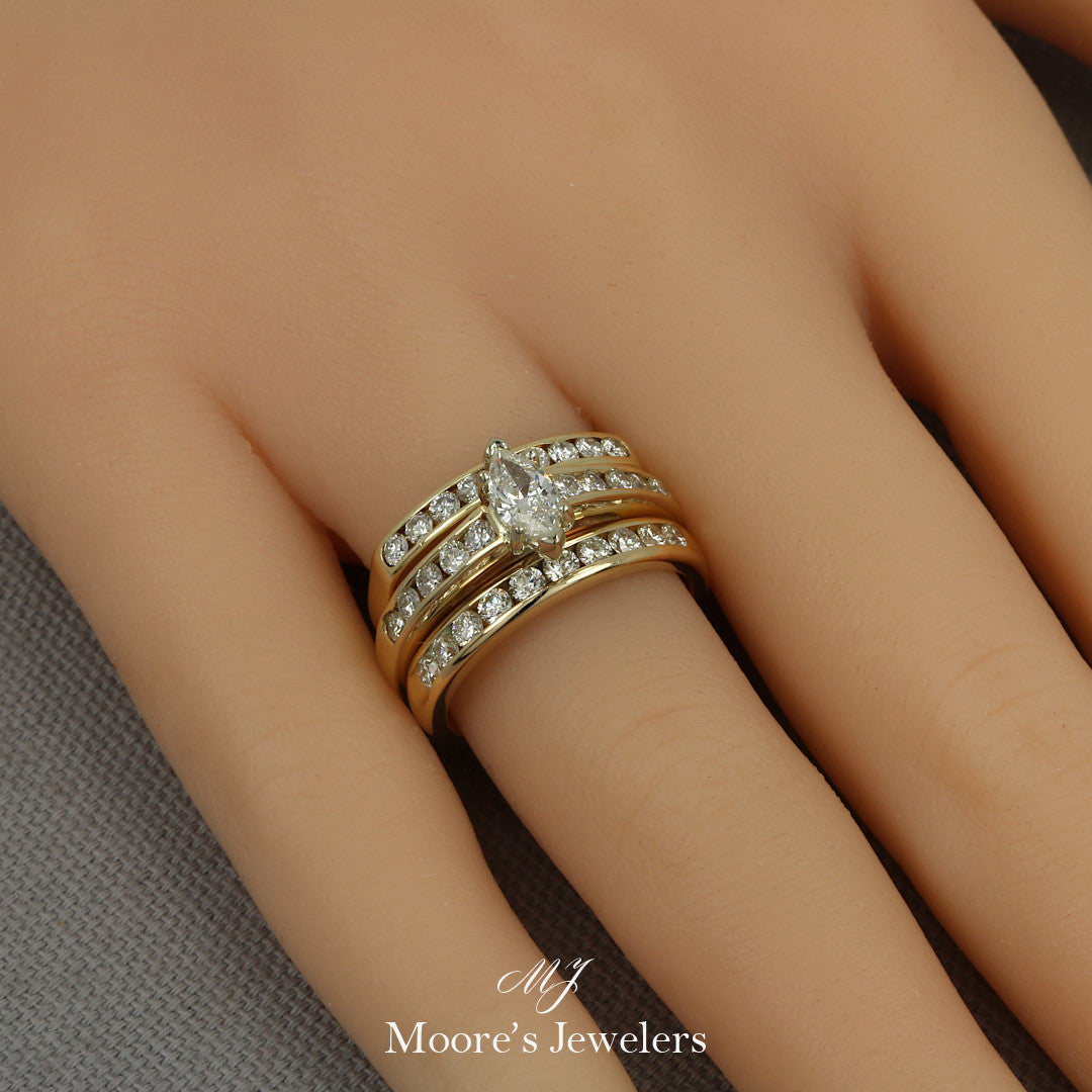 14k Two Tone Marquise Diamond Engagement Ring