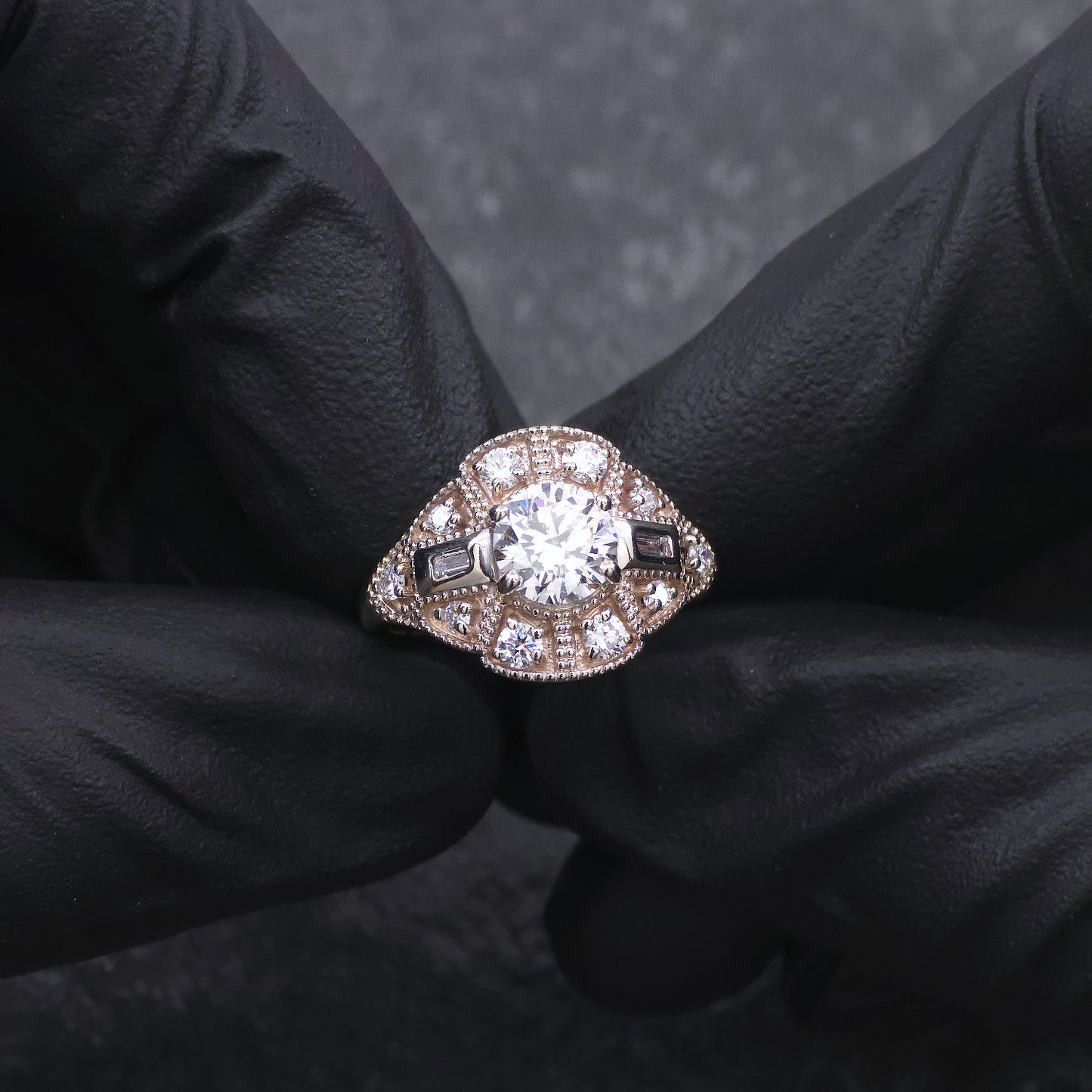 Custom Made 14k Yellow Gold Diamond Antique Style Ring
