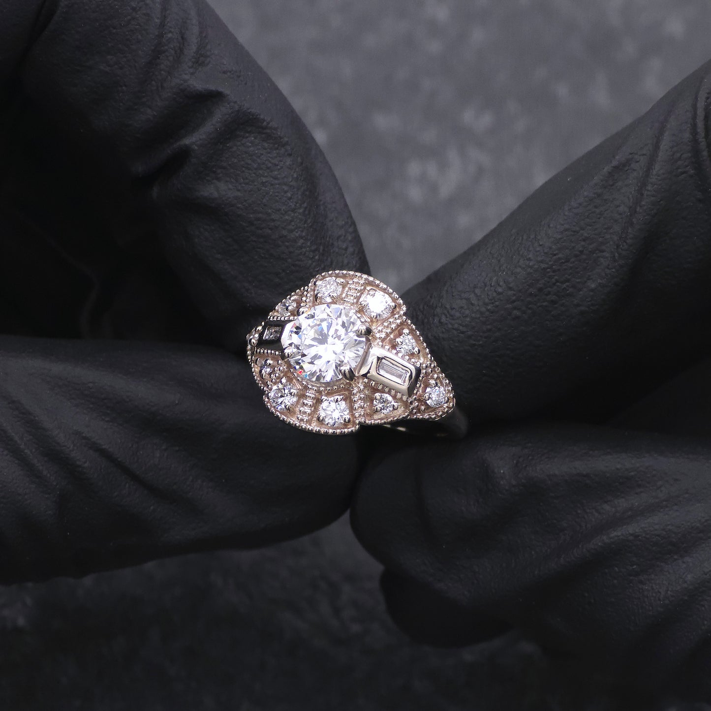 Custom Made 14k Yellow Gold Diamond Antique Style Ring