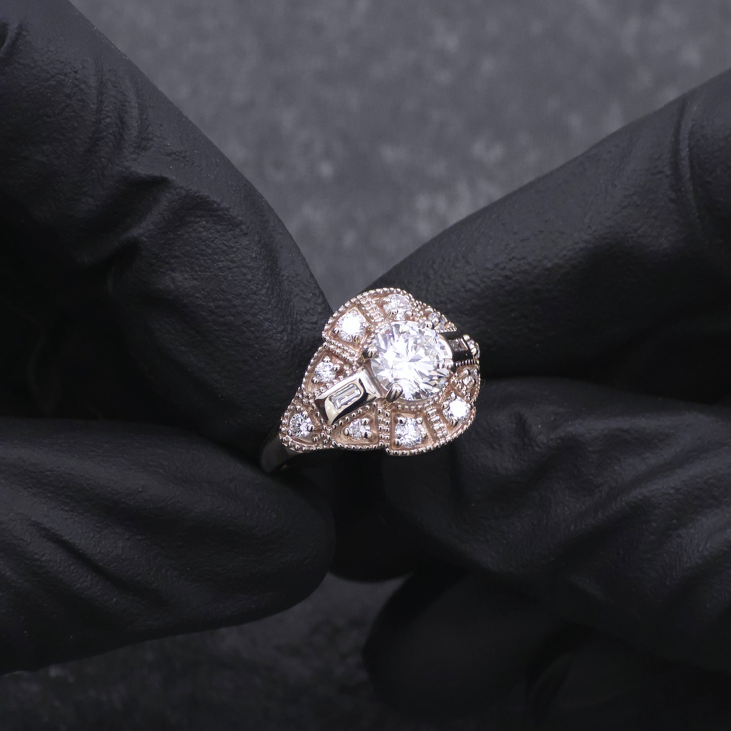 Custom Made 14k Yellow Gold Diamond Antique Style Ring