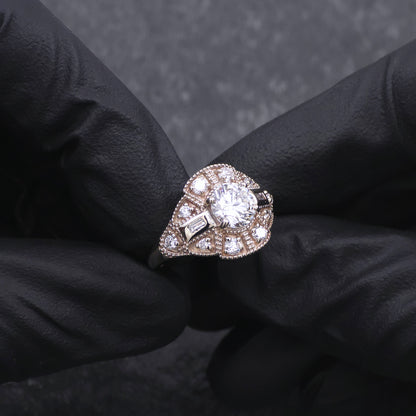 Custom Made 14k Yellow Gold Diamond Antique Style Ring