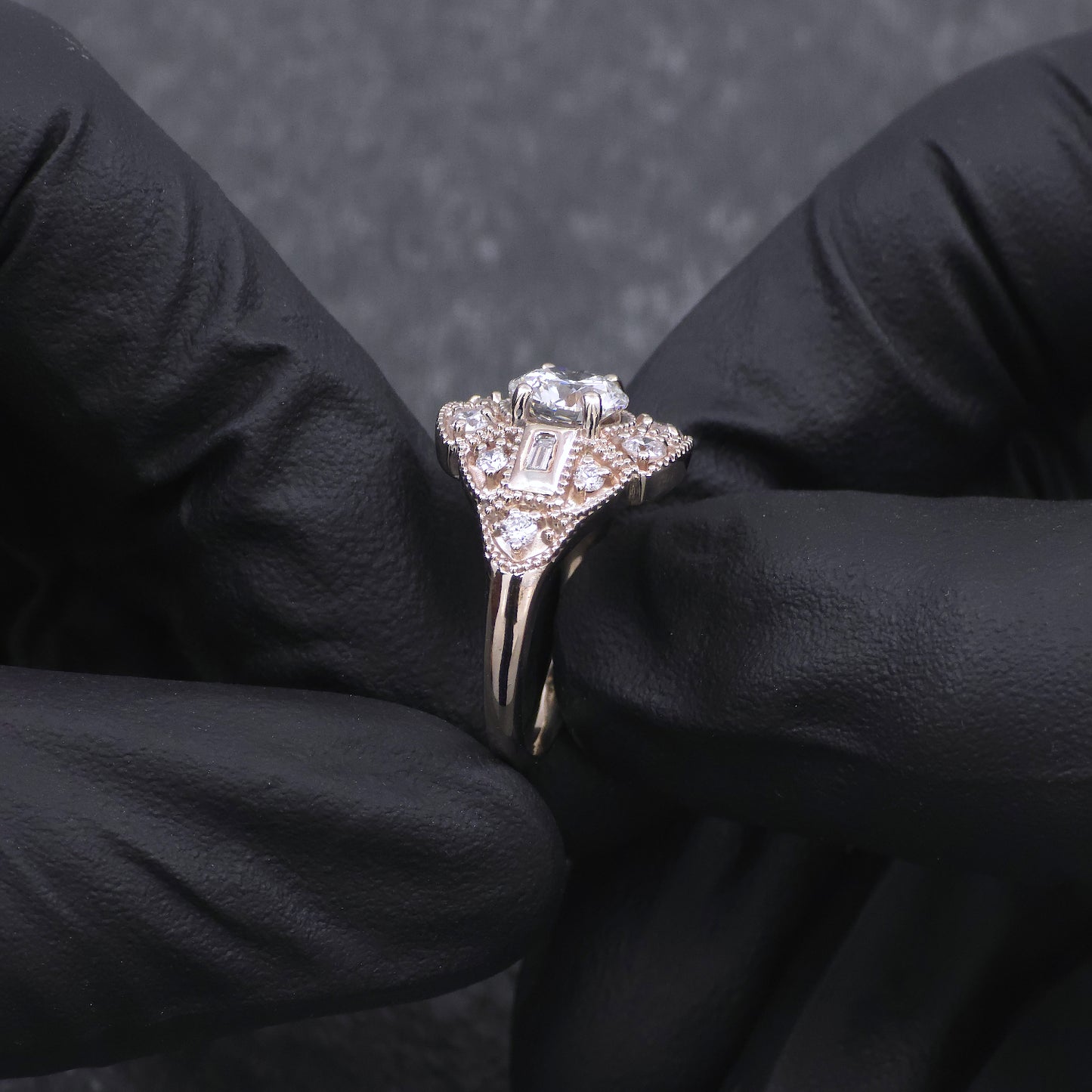 Custom Made 14k Yellow Gold Diamond Antique Style Ring