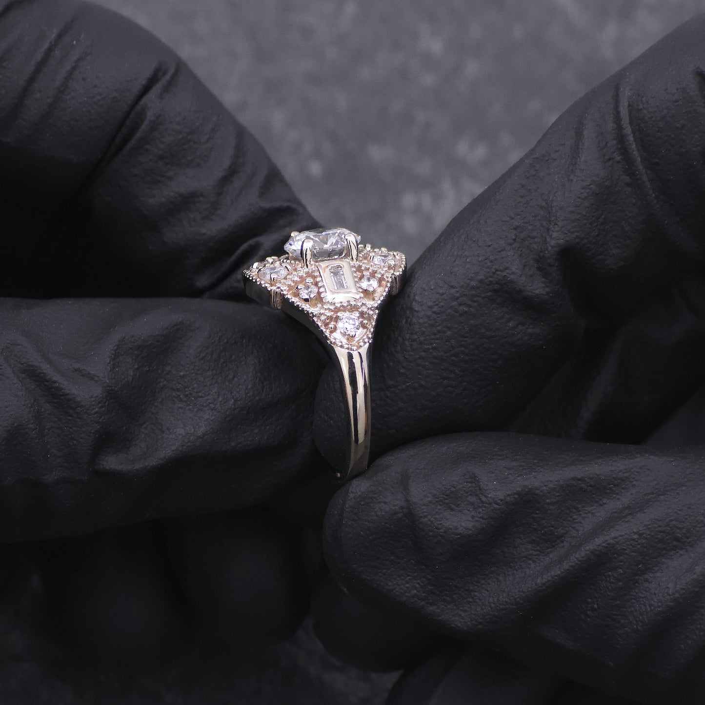 Custom Made 14k Yellow Gold Diamond Antique Style Ring