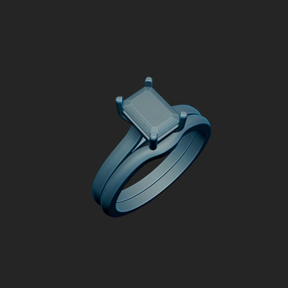 7x5 Emerald Cut Wedding Set 3d Model