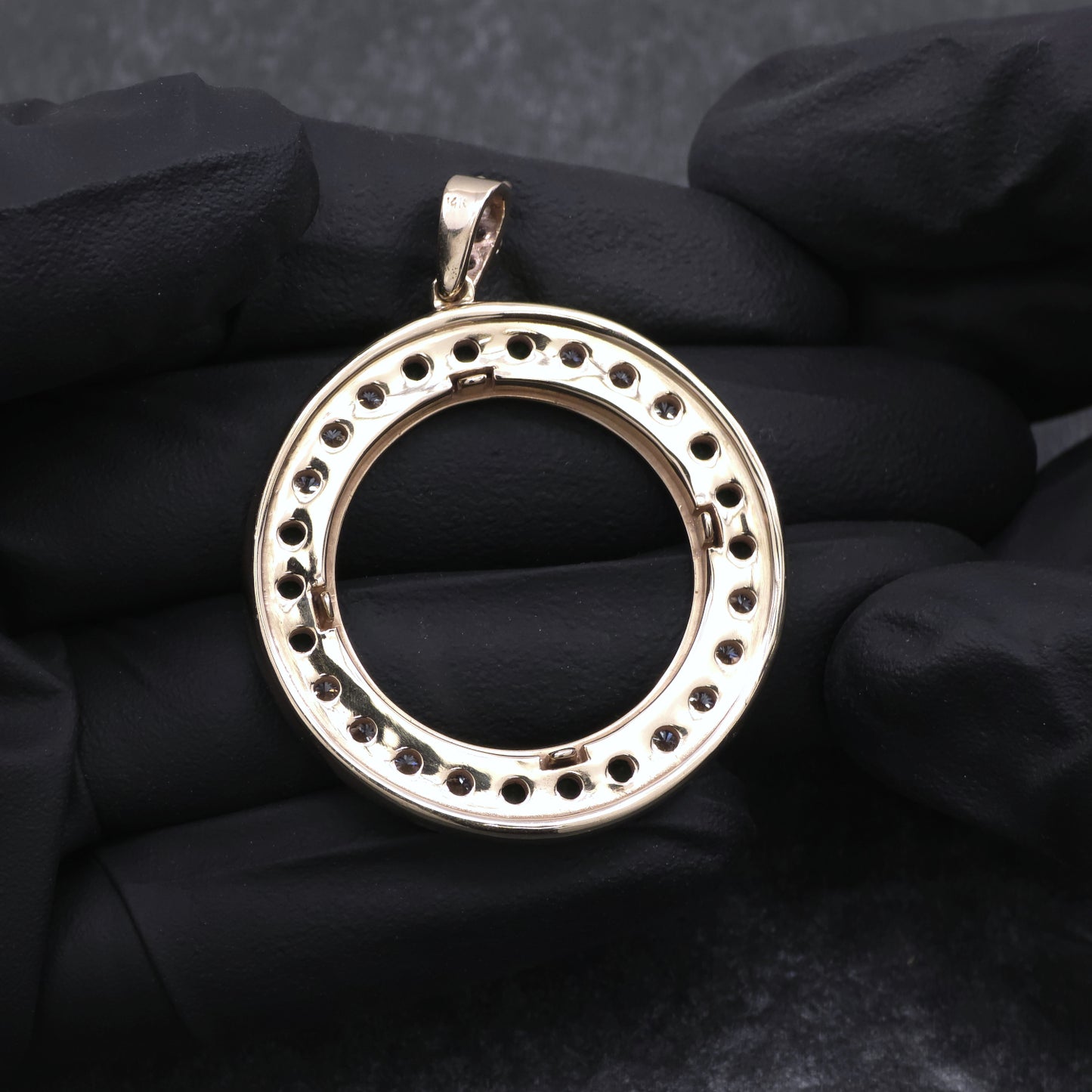 14k Yellow Gold Diamond and Emerald Custom Coin Bezel Pendant
