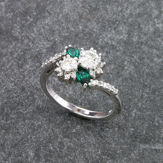 14k White Gold Diamond and Emerald Wedding Ring Custom Made