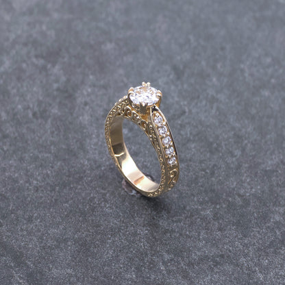 14k Yellow Gold Fuax Antique Style Engagement Ring