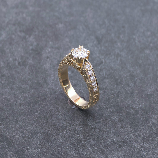 14k Yellow Gold Fuax Antique Style Engagement Ring