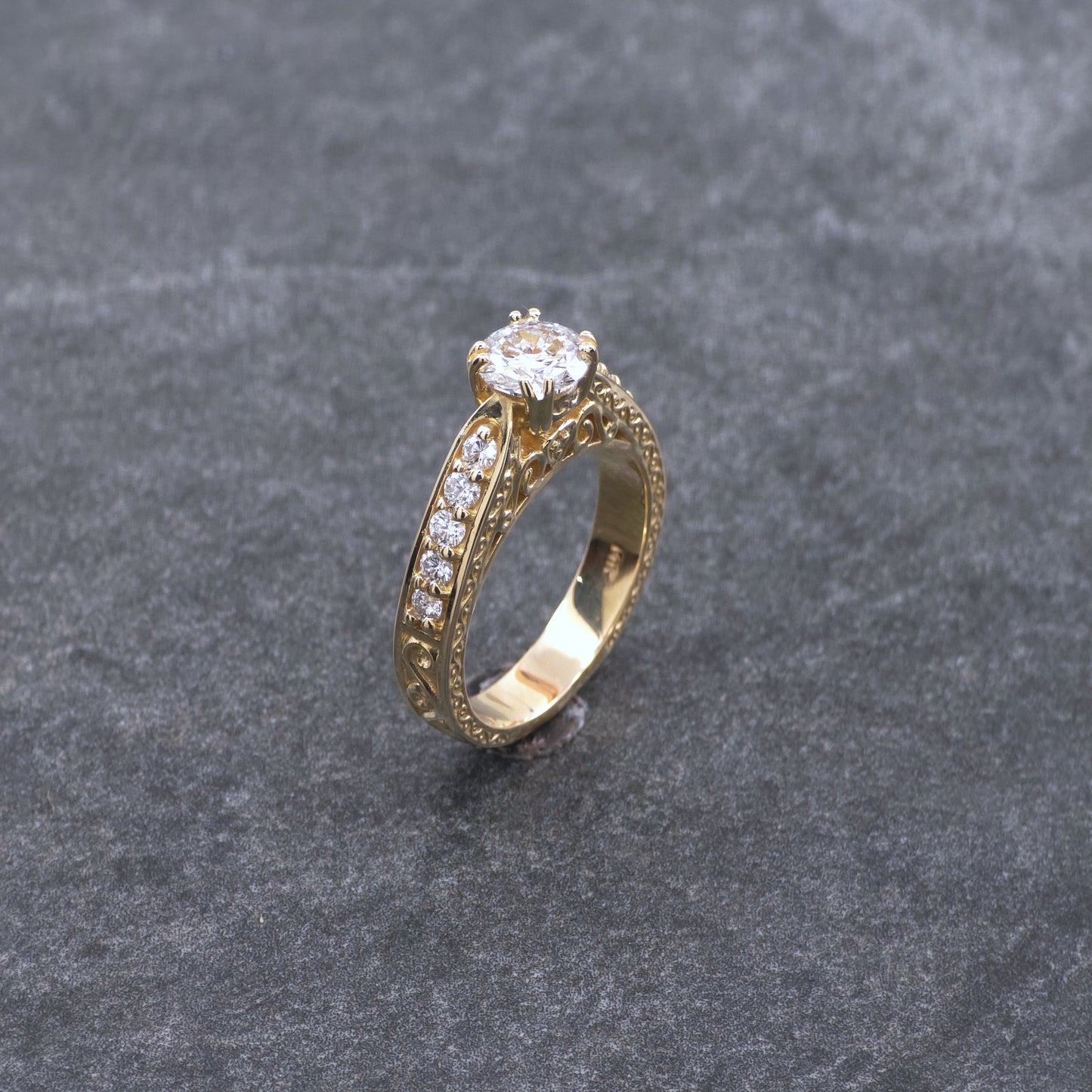 14k Yellow Gold Fuax Antique Style Engagement Ring