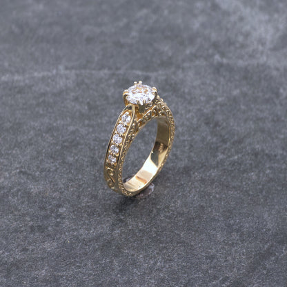 14k Yellow Gold Fuax Antique Style Engagement Ring